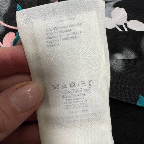 NWT roberto cavalli Dress Leaf Botanical Print Knit V-neck Black Green Pink US 6 - Picture 16 of 16